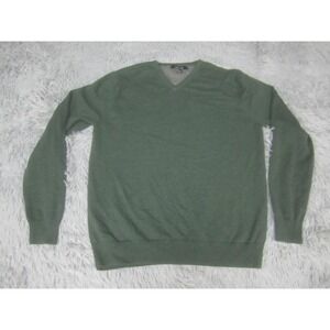 Mark Law Sweater Mens Large Green V Neck Cotton Knit Pullover Long Sleeve